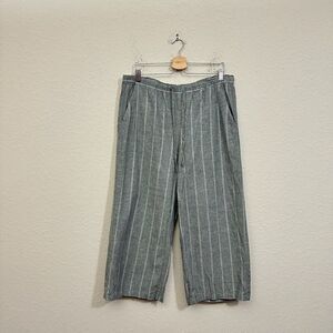 EILEEN FISHER Striped Culotte Pants Gray Pull On Hemp-Blend Lagenlook